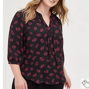 TORRID Leopard Lips Georgette Bowtie Blouse